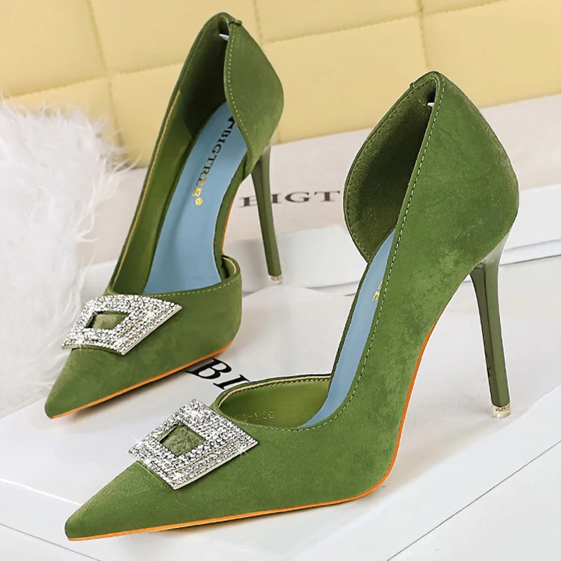 Zapatos BIGTREE, zapatos de tacón de lujo para mujer, tacones altos con diamantes de imitación de 10,5 CM, satén de seda de aguja, tacones femeninos, zapatos de fiesta sexis, zapatos de tacón para mujer