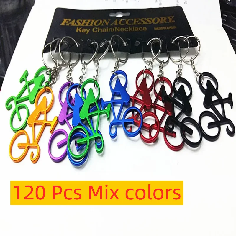 

120pcs Mixed Colors Bicycle Key Chains Bike Keyring Bottle Wine Beer Opener Bar Tool Metal Keychains