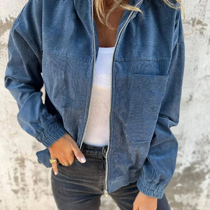 

Женская осенне-зимняя вельветовая куртка, свободное пальто с капюшоном на молнии, удобная повседневная одежда, повседневная модная верхняя одежда для женщин