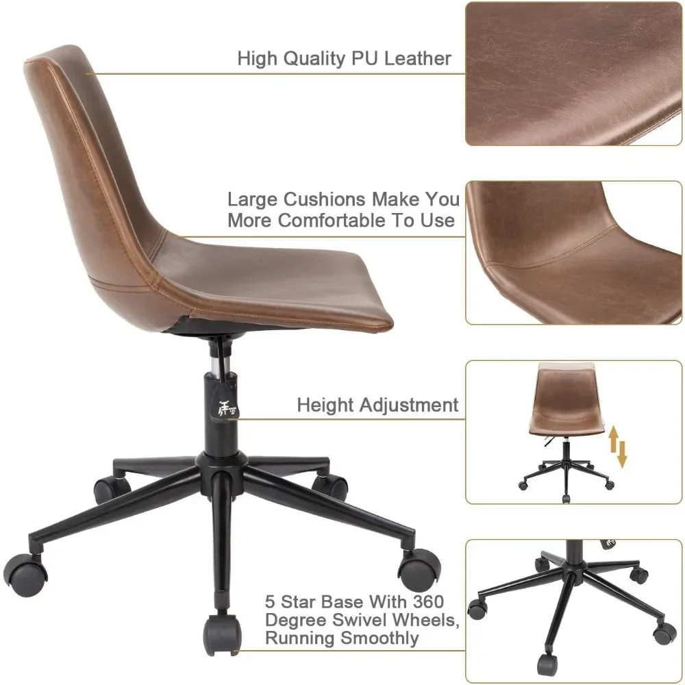 Furmax Mid Back Task Chair PU Leather Adjustable Swivel Office Chair Bucket Seat Armless Computer Chair