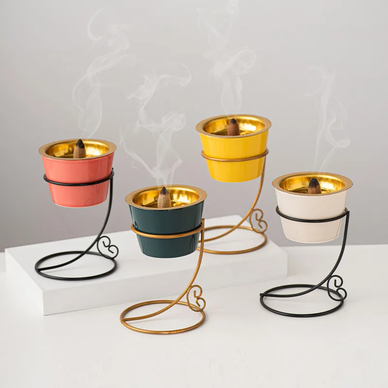 

Middle Eastern Iron Art Ceramic Incense Burner, Living Room, Desktop, Handheld Aromatherapy Burner, Orname, Combination
