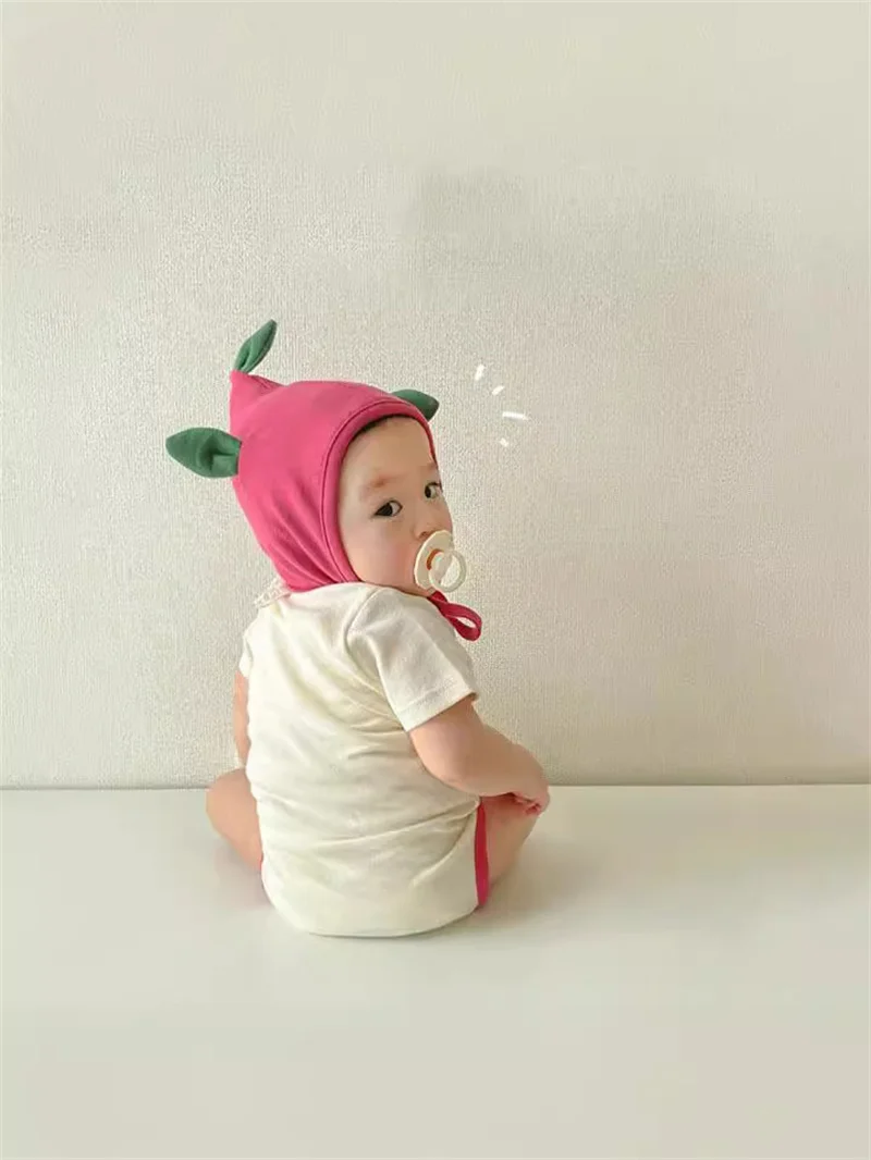 Funny Pitaya Print Baby Clothes Rompers For Boys Girls Cotton Short Sleeves Bodysuit Cartoon Child Jumpsuits  Clothing With Hat image 4