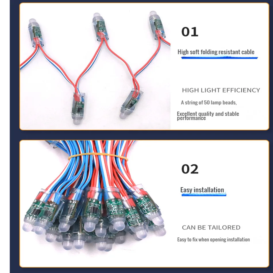 6m 50 Beads Full Color RGB WS2811 IC 12mm Pixels Digital Addressable 5V 12V Dream Color LED Pixels Module IP68 Waterproof Light