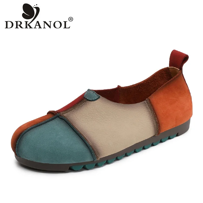 

DRKANOL, весенние модные туфли на плоской подошве разных цветов, женские туфли без шнуровки из натуральной кожи, повседневные туфли ручной работы в стиле ретро, повседневная обувь