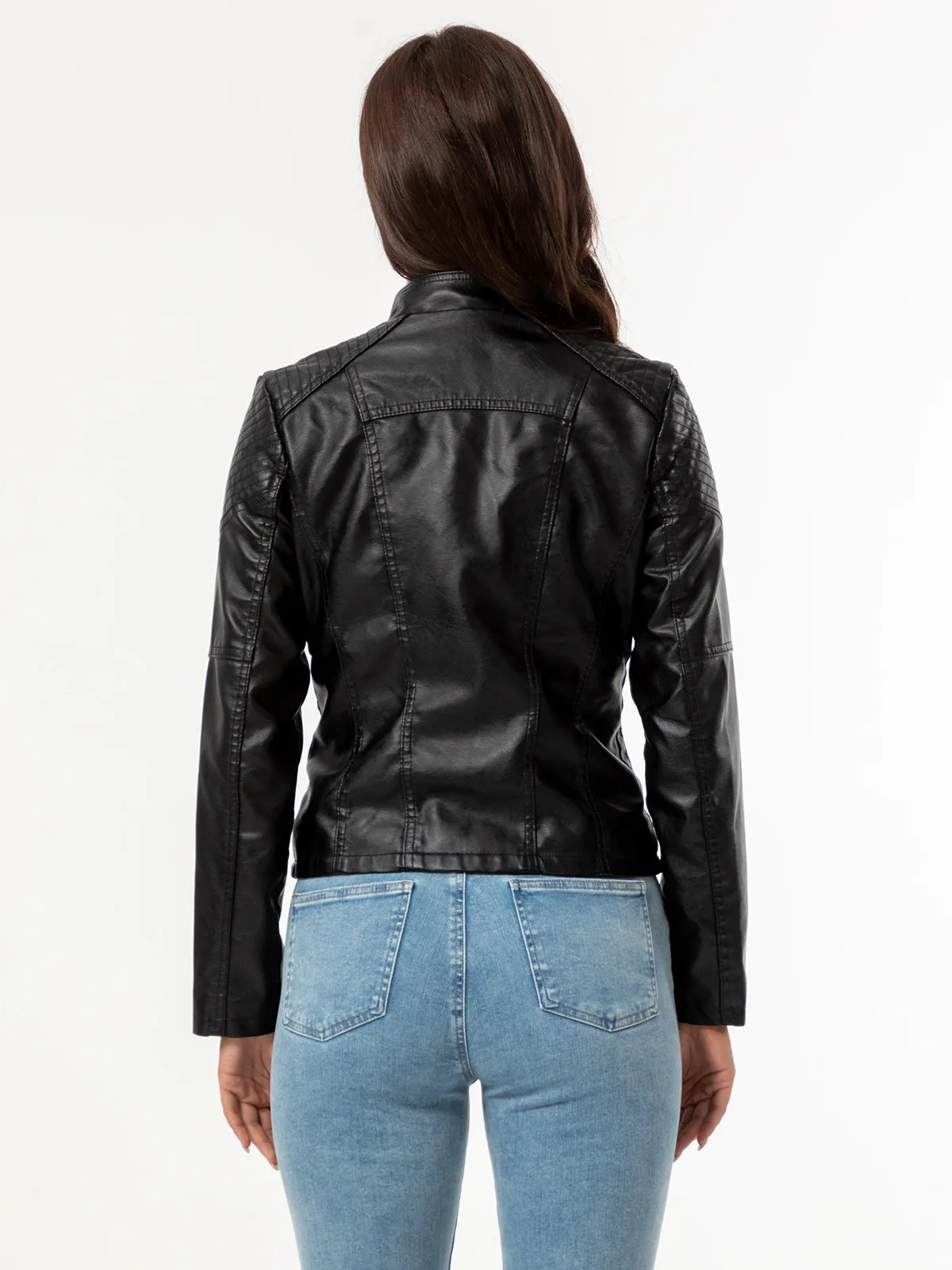 Fashionable Women's Short Leather Jackets Patchwork Stretch Coats Spring Autumn Motorcycle Suits European Sizes