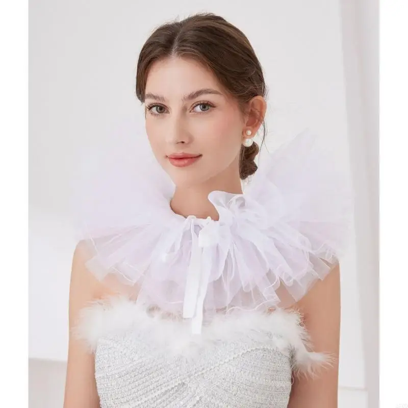 Renaissances Styles Ruffle Collar Layered Neck Wrap Cosplay Collar for Historical Reenactments and Fancy Dress