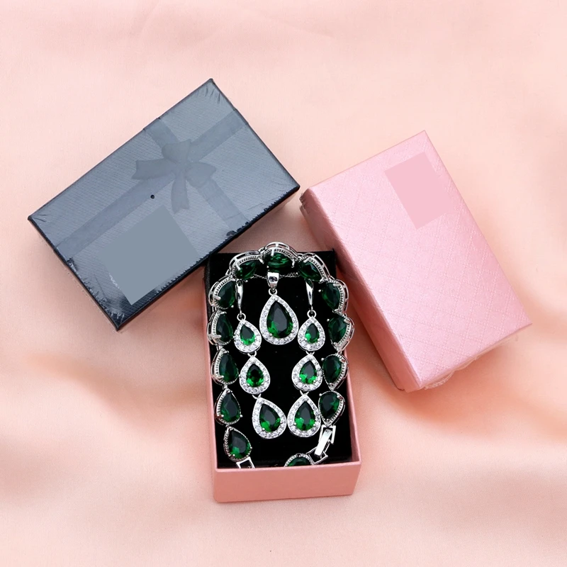 Water Drop Green Cubic Zirconia White CZ 925 Silver Jewelry Sets For Women Wedding Earrings/Pendant/Necklace/Bracelet view 5