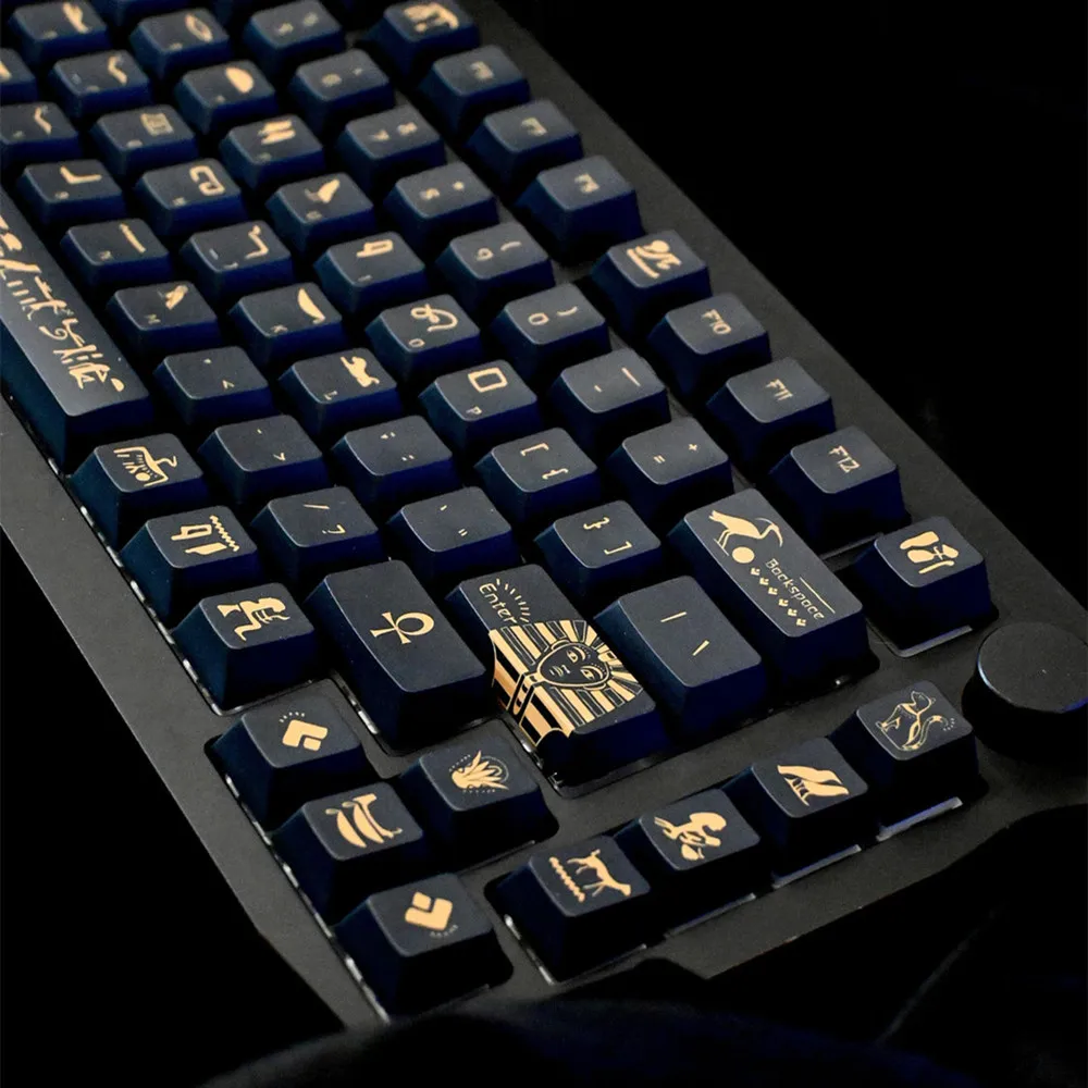 Imagem -05 - Teclado Mecânico Gaming Faraó Keycap Material Pbt Perfil Cereja Preto Cor Dourada Dye Sublimação Layout Ansi 142 Chaves