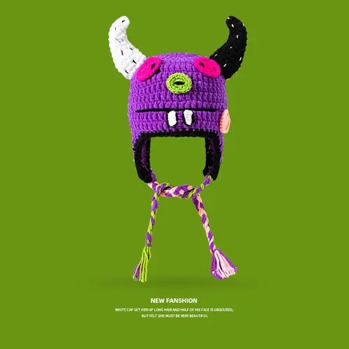 2022 New Balaclava Monster Wool Winter Knitted Devil Hats Halloween Christmas Gifts Winter Warm Green Party Funny Cap Shrek Hat - Image 3