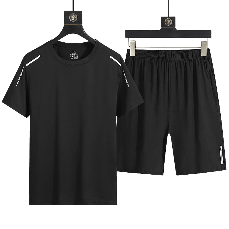 Men Summer Quick Dry Sports Set Short Sleeve T Shirt Shorts 2 Piece Outfit Breathable Loose Casual Running Training Jogging Set view 5