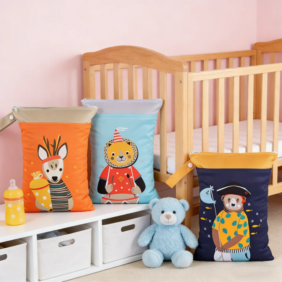 

25*35cm multi-color bag with zipper for waterproof storage of baby diapers. Washable baby diaper bag. Baby stroller hanging bag.