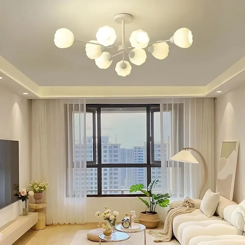 SANDYHA French Ceiling Chandelier Flower Glass Lampshade Design Led Lamp Living Room Decoration