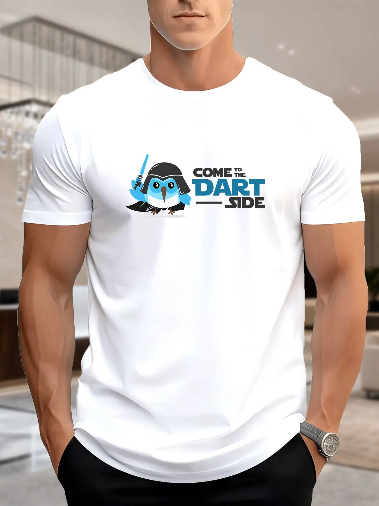 Nova chegada moda masculina algodão impressão gráfica camiseta pássaro com espada darth vader chapéu design na moda casual camiseta macio respirável