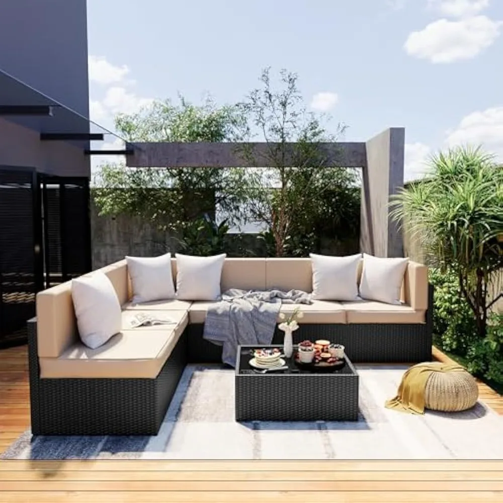 

7 Pieces Outdoor Sectional Furniture，Wicker Patio sectional Furniture Sets，All-Weather Rattan Sectional Sofa Conversation Set w