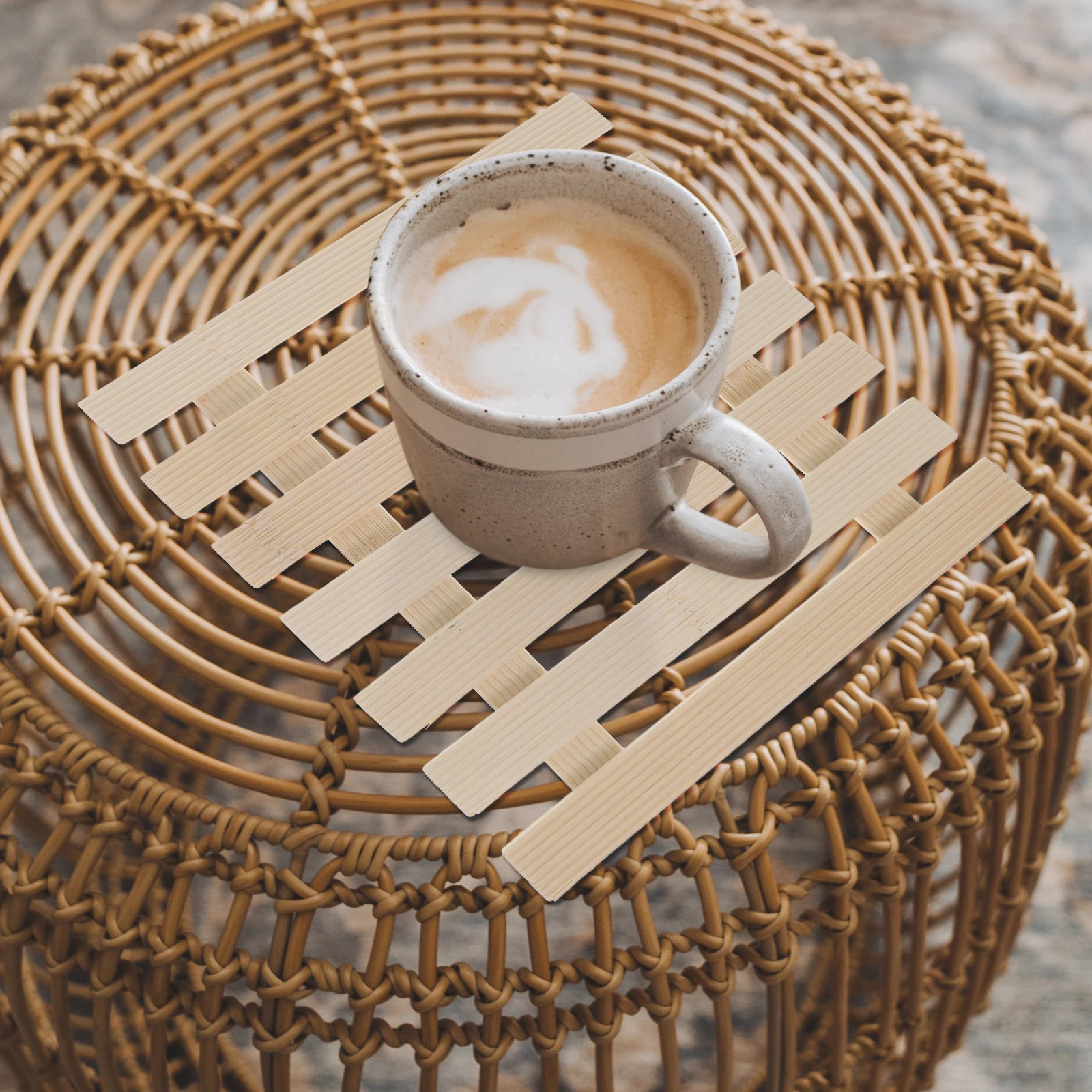 

10pcs Bamboo Heat Insulation Coaster Household Table Pad Rustic Cup Anti-Scald Pot Decorative Place Mat For Home Coffee Shop Use