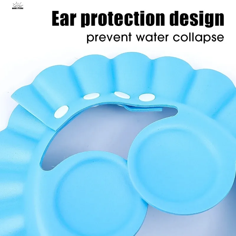 Kids Protection Shower Cap Solid Color Buckle Style Bathing Waterproof Ear Protection Adjustable Baby Hair Wash Hat Head Cover