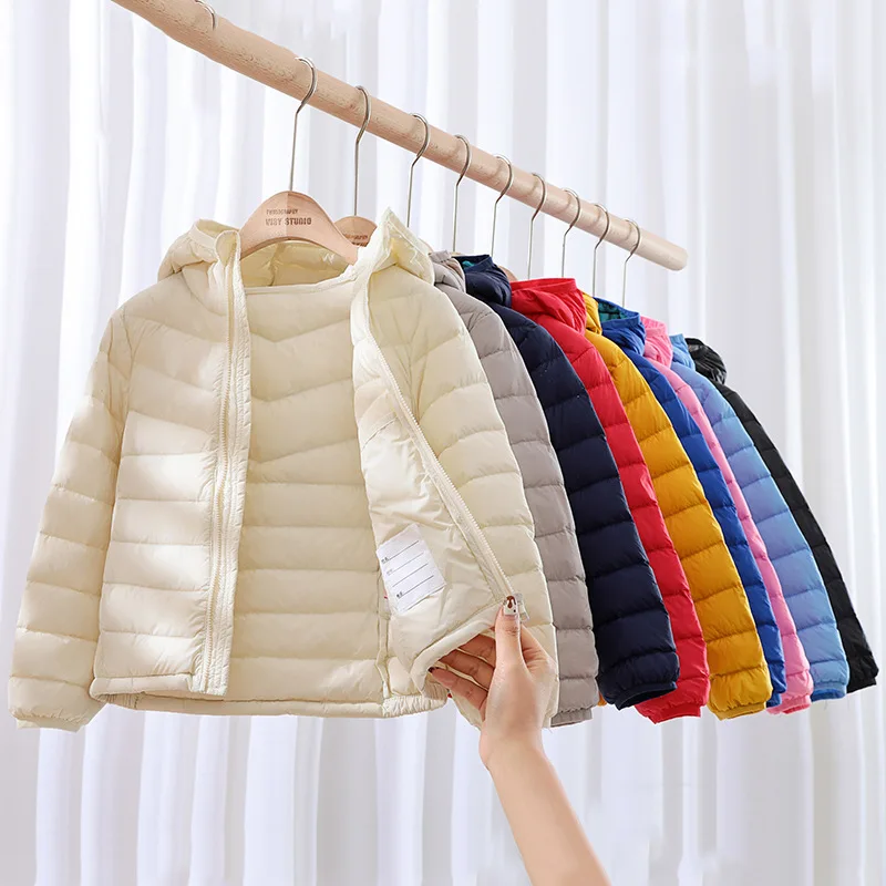 

0-10℃ Kids Girls Ultralight Down Coat 2024 New Autumn Winter White Duck Down Hooded Jackets for Boys Child Puffer Thin Outerwear