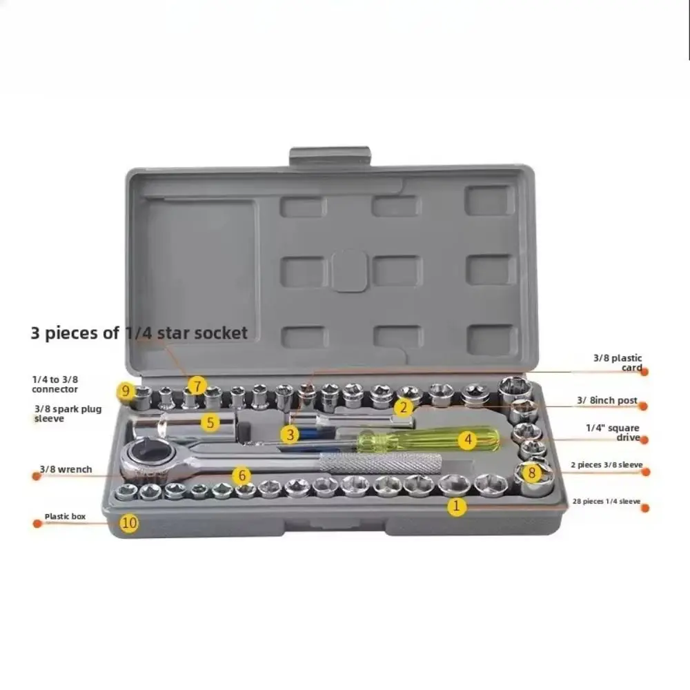 

40Pcs/Set Wrench Car Vehicle Toolbox Repair Tools Kit Hand Tools Wrench Combination Wear Resistance High Hardness
