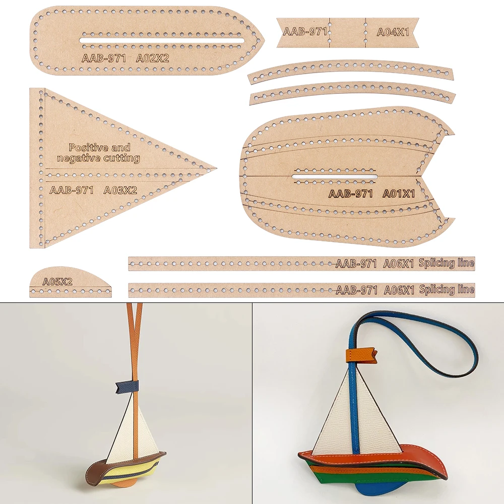 DIY Sailing Bag Pendants Sewing Patterns, Brown Kraft Paper Templates, DIY Leather Crafts Stencils Molds