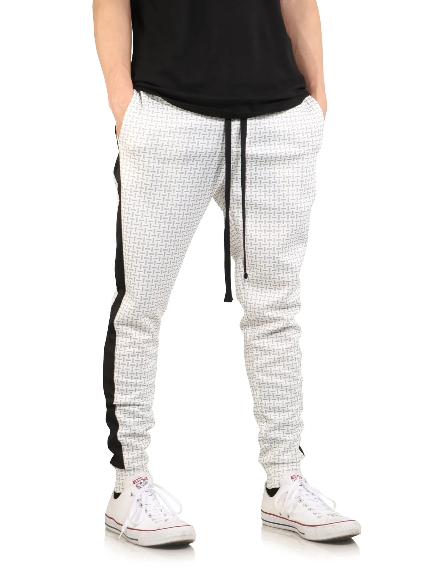 New Men's Casual Sports Pants, Spring And Autumn Fashion Comfortable Print Pull Waist Pull Rope Pocket Small Foot Pencil Pants