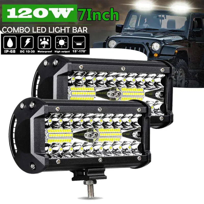 

7'' car led Work light bar 12v 24v 120W Spotlights auto Fog lights for off road truck 4x4 jeep toyota atv Car accessories lamp