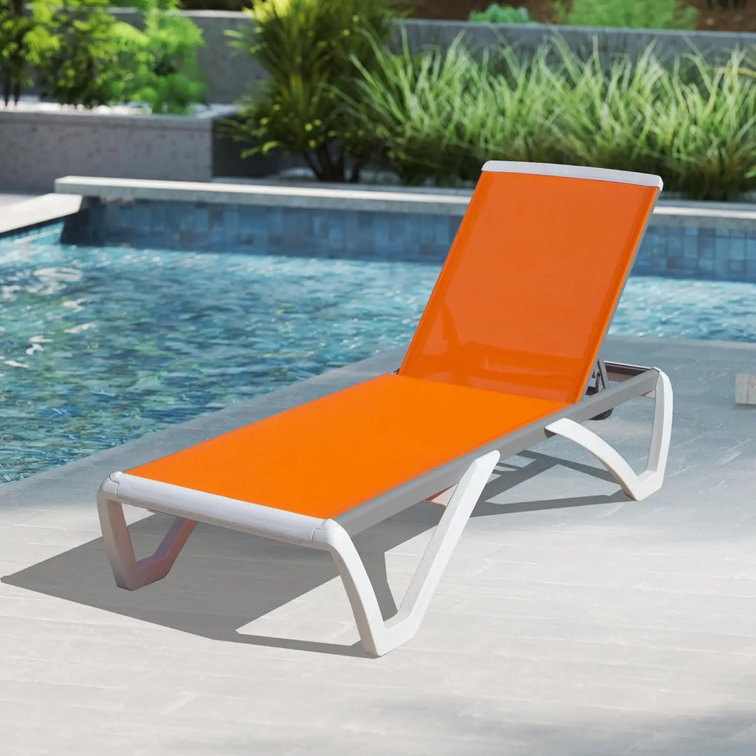 

Domi Outdoor Lounge Chair, Aluminum Patio Chaise Lounge with 5 Position Adjustable Backrest and Wheels
