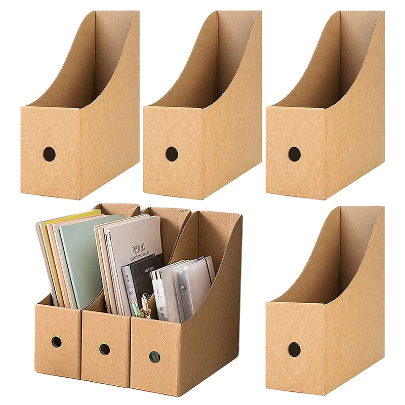 5pcs Magazine Files Kraft Paper File Holder Cardboard Standing Magazine Storage Rack Books Documents Drawer Office Organization