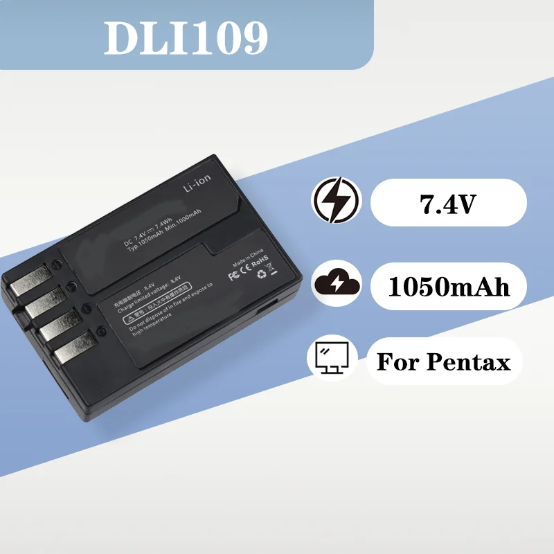 

D LI109 Replacement Lithium Battery 7.4V 1050mAh For Pentax K50 K30 K70 K500 KR K S2 K S1