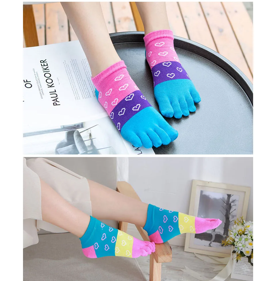 Fünf-Finger-Socken für Damen und Mädchen, Baumwolle, gestreift, Liebe, schweißabsorbierend, niedlich, lässig, antibakteriell, atmungsaktiv, Zehen-Söckchen für Studenten – Detail 6