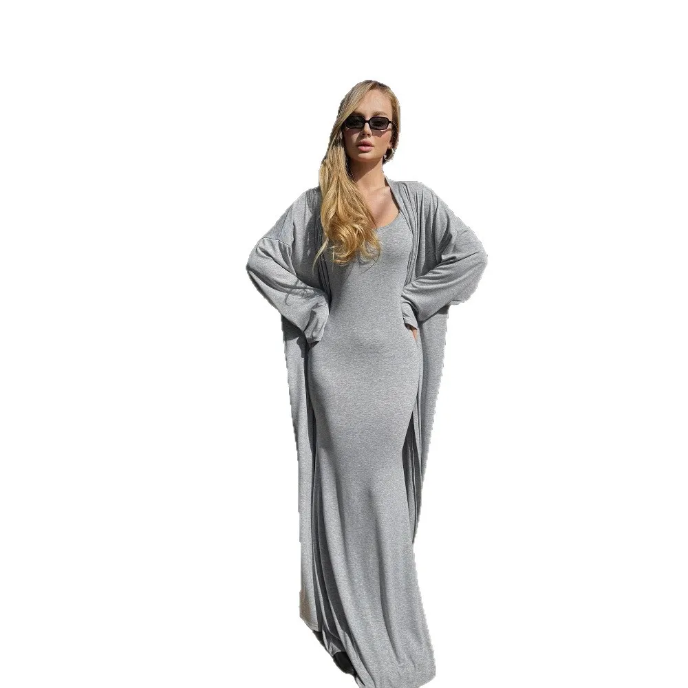

2025 summer new casual long cardigan long-sleeved top suspender long skirt fashion set 1085