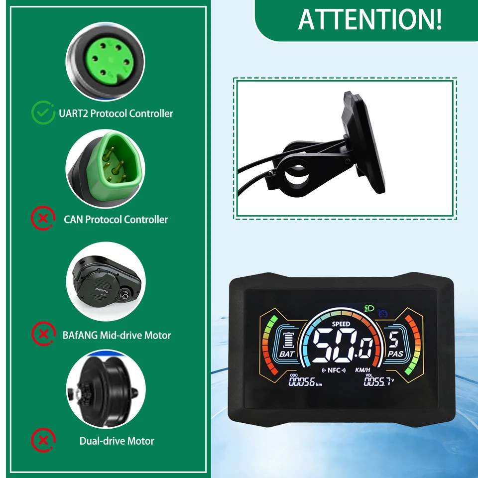 UART2 H7C LCD NFC Display Dashboard Display Cycling Computer Odometer Meter Screen  Electric Bike Meter For Electric Scooter image 8