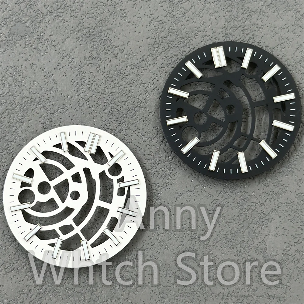 31mm Hollow Watch Dial Green Luminous for NH70 NH71 NH72 Movement Watches Accessories for 3-point 3.8-point 4-point Crown Cases
