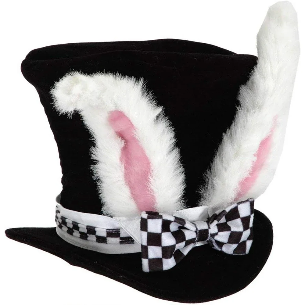 هالوين عيد الفصح الأبيض أرنب أفضل قبعة أليس تأثيري الأرنب الرامي الرجال النساء الساحر زي ملحق دعوى خرافة حفلة الشاي #4
