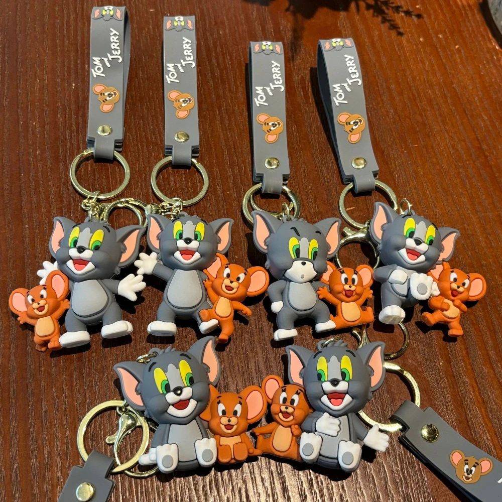 Tom and Jerry Anime Cartoon Ornament Keychain Car Key Bag Pendant Cute Cat And Mouse Action Doll Collectibles Kids Gift Toys