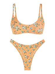 ZAFUL Damskie dwuczęściowe stroje kąpielowe Ditsy Floral Print Double Strap Cheeky Tank Style Bikini Set