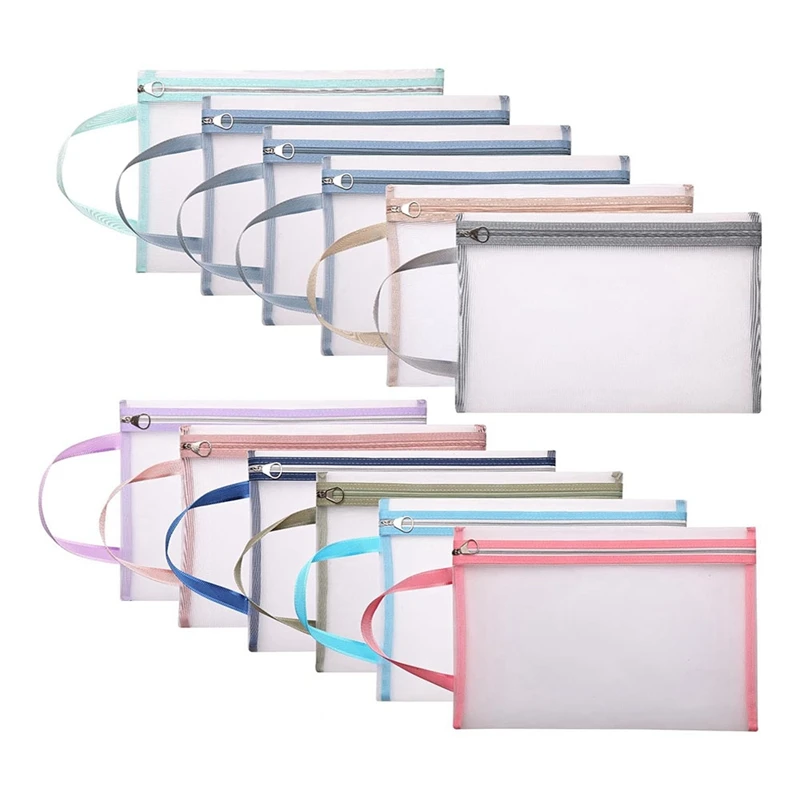 12 Pcs Mesh Zipper Pouch Bags Mesh Zipper Pouch Bags For Organization Mesh Bags With Zipper Thickened, With Portable Handle