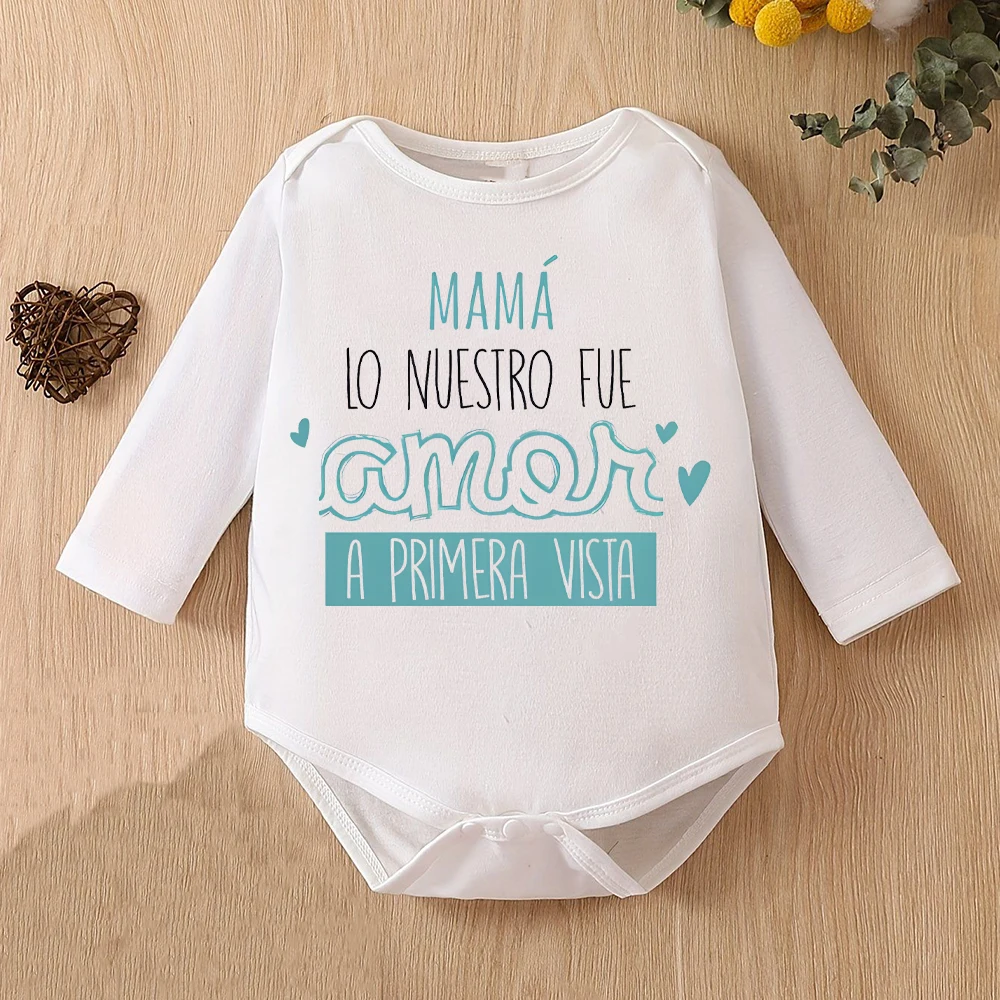 

Our Mother Fell in Love At First Sight Infant Bodysuit Letter Print Newborn Romper Long Sleeve Rompers Casual Babys Clothing