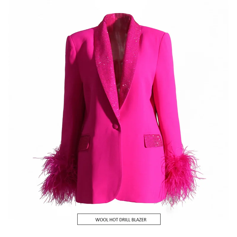 2024 New Fashion Blazer for Women with Small Fragrance Style Stitching and Bright Diamond Decoration Blazer for Women