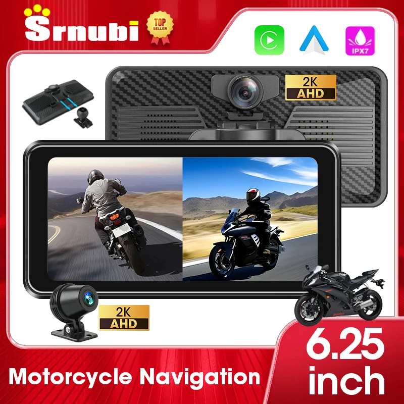 

6.25 inch 2K Motorcycle DVR GPS Navigaton Wireless CarPlay & Android Auto Dual Bluetooth Moto Monitor Support IPX7 Waterproof
