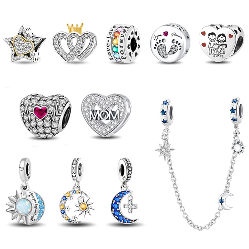 925 Sterling Silber Mehrfarbige Liebesherz-Serie Charms Perlen Passend für Original Armbänder DIY Feiner Schmuck für Frauen