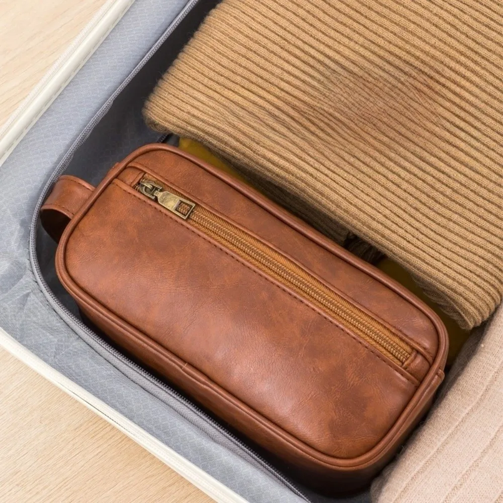 

Модная вместительная мужская косметичка, водонепроницаемая сумка на молнии из искусственной кожи, портативная сумка для макияжа, сумка для хранения туалетных принадлежностей, женская сумка для хранения