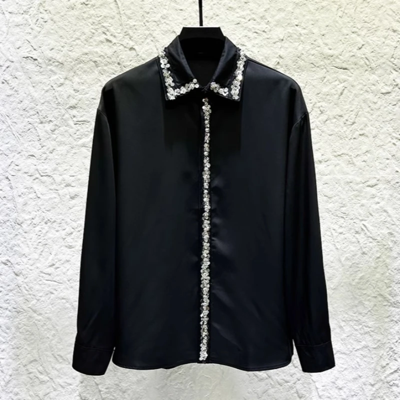

Luxury Sequin Design Shirt for Men Long Sleeve Loose Casual Shirts Fashion Social Banquet Party Stage Performance Costumes