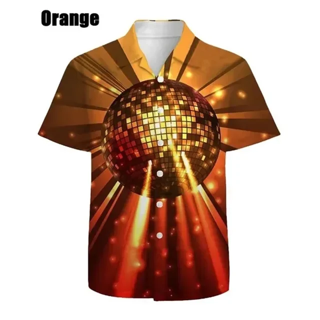 New Hawaiian Casual Men's Shirt Flash Ball Print Large Size Short Sleeve Top Fashion Party Disco Ball Men's Short Sleeve Shirt