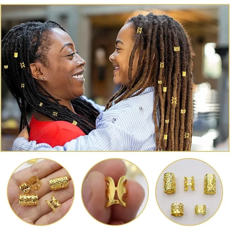 

New Aluminum Dread Locks 100 Gold Hair Cuffs Jewelry Rings & Beads for Braids & Dreadlocks Decorative Ring Headpiece