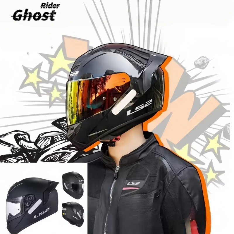 LS2 FF801 Carbon Fiber Full‑Face Motorcycle Helmet, Anti‑Fog Visor Large Rear Spoiler  All‑Season Unisex Motorbike helmet
