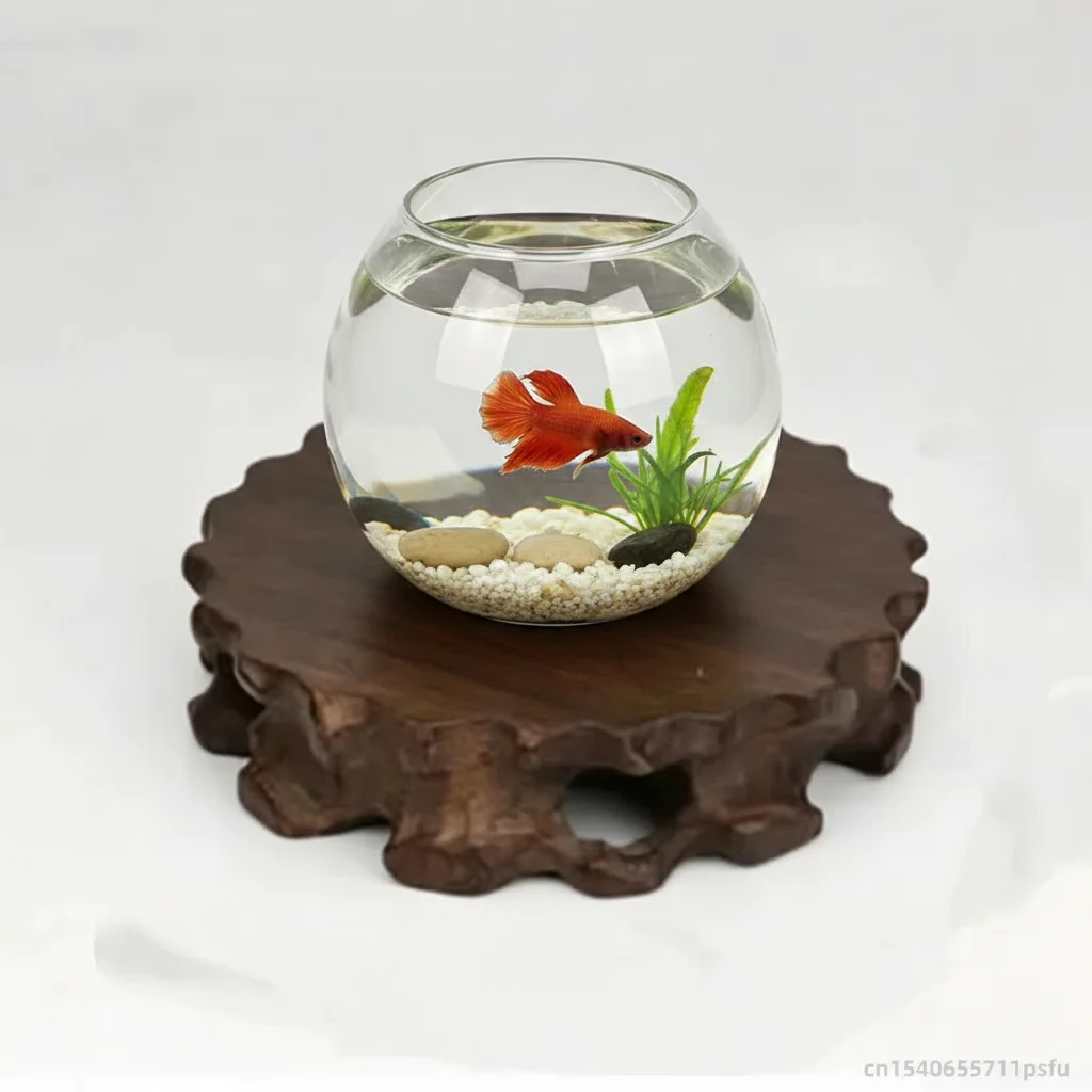 Round Solid Wood Pedestal Ebony & Redwood Display Stand Base for Vase, Bonsai, Crystal Ball, Sculpture, Tea Set & Home Decor