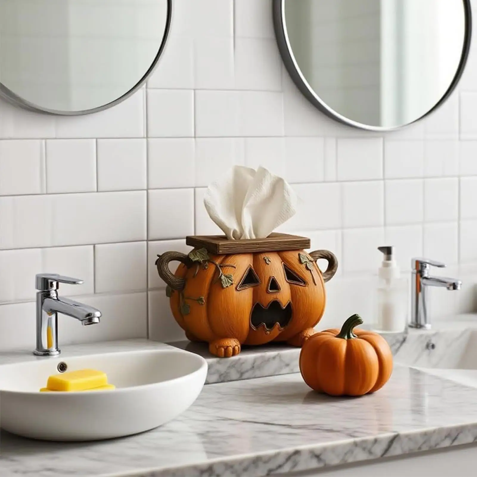 Pojemnik na chusteczki w kształcie dyni na Halloween, uroczy, straszny pojemnik na chusteczki w kształcie dyni, organizer na serwetki do sypialni, łazienki, kuchni.