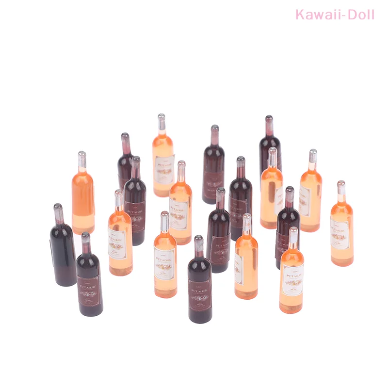 10 قطعة زجاجات مصغرة من النبيذ الأحمر 1/12 دمية دمية المطبخ ألعاب الطعام