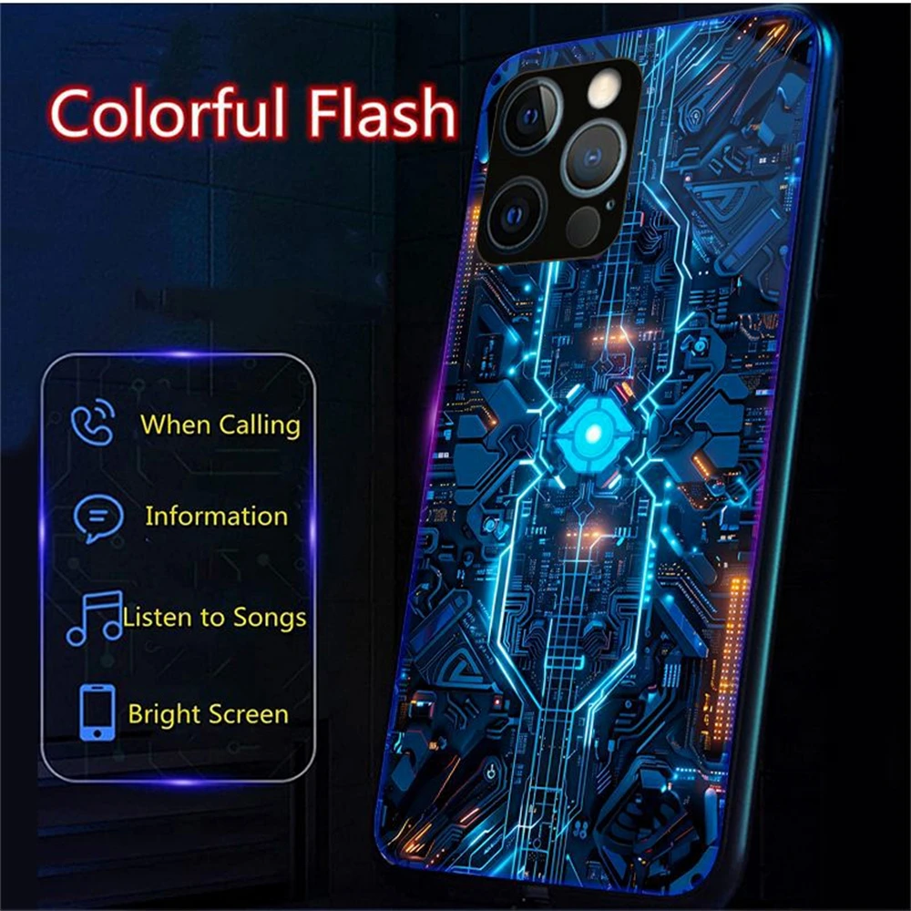 2025 PCBA نمط الصوت التحكم بالموسيقى مصباح ليد جراب هاتف متوهجة غطاء آيفون 16 E 15 14 13 12 11 برو ماكس XR زائد #1