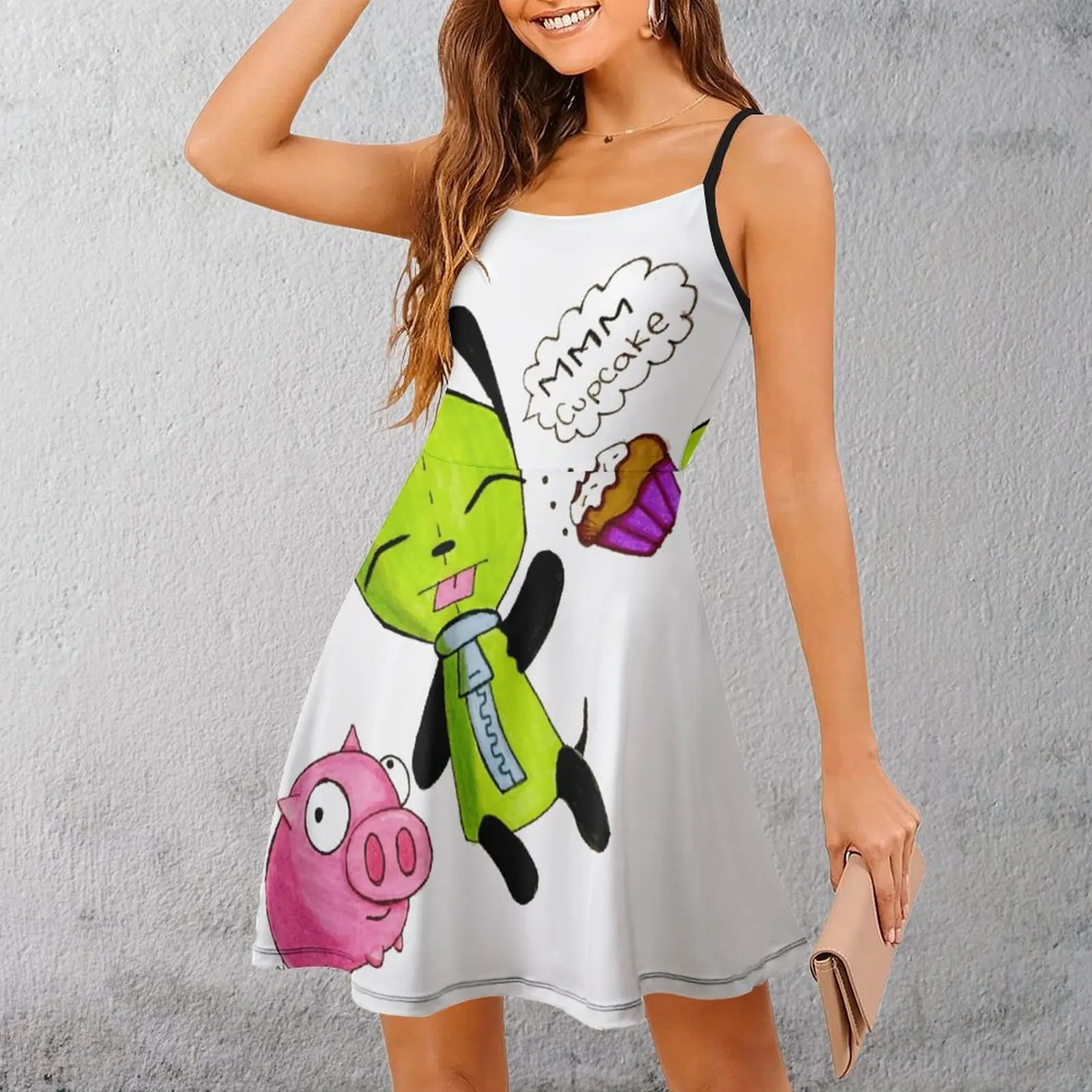 Vestido de suspensão de estilingue feminino, Vestido com seu Porco e Cupcake, Humor Gráfico, Sexy, Uma Novidade